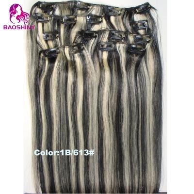 China Silky Straight Wave 18 Inch Clip-in Hair Extensions Blonde Color 7pcs Hair Clip In Extensions for sale