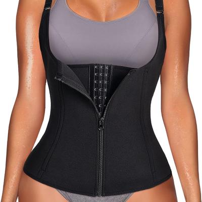 China Breathable Women Waist Trainer Vest Slim Corset Neoprene Sauna Tank Top Zipper Weight Loss Body Shaper Shirt for sale