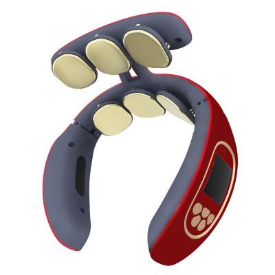 China NECK 6 Heads Smart Electric Neck and Back Cordless Cervical Massager TEN Pulse Heat Vertebra Relax Pain Massage Kneading Machine for sale