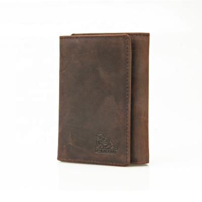 China Mens RFID Full Grain Horse Leather Three Fold Wallet Crazy Leisure RFID Wallet Long for sale