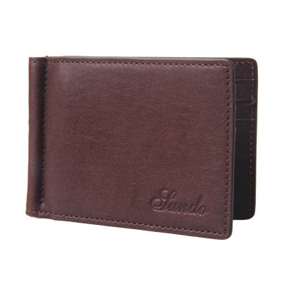 China Fashion Style Classic Personality Custom Metal Money Staples Vegetable Tanned Silver Leather Clip Wallet for sale