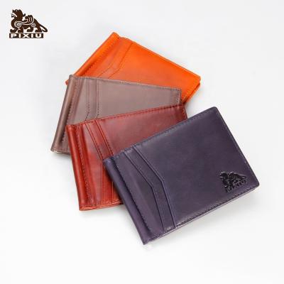 China RFID Vintage Mens Money Clip Genuine Leather Slim Bifold Wallet for sale