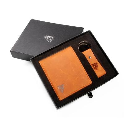 China Crazy Horse Silver Leather Clip and Hot Sale Leather Key Holder Leather Clip and Key Holder Leather Gift Set with Paper Box for sale