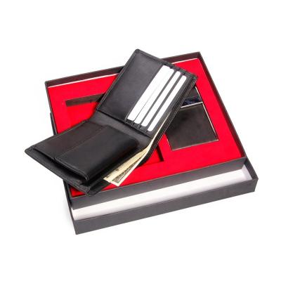 China Silver Soft Leather Clip and Leather Metal Card Holder Gift Set Genuine Soft Leather Metal Card Holder and Leather Silver Clip Gift Set for sale