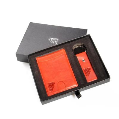 China Custom Financial Institutions Paper Box Gift Set Money Leather Clip Holder Wholesale Leather Key Gift for sale