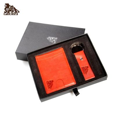 China Hot Selling Custom Genuine Leather Business Gift Leather Clip And Key Chain Silver Gift Set for sale