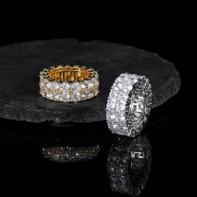 China High End Hiphop Double Row Zirconia Rings For Women Set 18k Gold Plated With Diamonds Tennis Hip Hop Ring Jewelry Cuban Link Chain Ring for sale