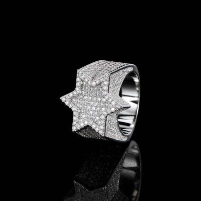 China 2022 Fashion Men's Other Hip Hop Diamond Rings Jewelry Micro Hexagonal Star Paved CZ Ring Shine Personality Star Ring For Women for sale