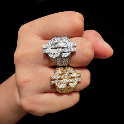 China Other Hiphop Full Diamonds Gold Plated Iced Out US Dollar Ring Us Dollar Ring in Yellow Gold and White Gold for sale