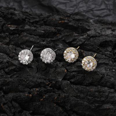 China Hiphop Hip Hop Micro Pave Round White Zircon Stud Earrings For Men Women Toggle Style Gold Bling Fashion Earrings For Men for sale