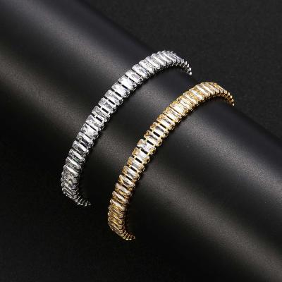 China Hiphop zircon jewelry bracelet moissanite jewelry bracelet high quality waterproof faux zirconia stone gold plated jewelry bangle for sale