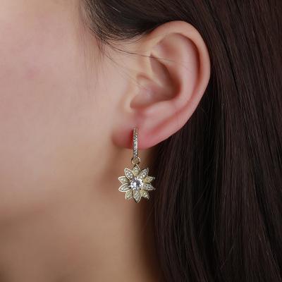 China Hiphop Temperament High Quality Lotus Flower Red Acute Star Ear Hook Inlaid Zircon Gold Plated Stud Earrings for sale