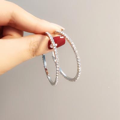 China Hiphop Fashion Statistical Ins Style Earring Women's Simple Shiny Circle Zircon Women's Earrings for sale