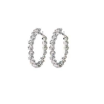 China New Fashion 925 Hiphop Shiny Sterling Silver Post Big Circle CZ Crystal Hoop Earrings Rhinestone Hoop Earrings for sale