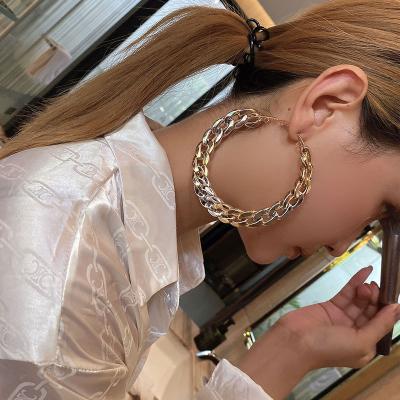 China Other Fashion Exaggerated Big Style Gold Silver Link Chain CCB 80MM Round Hoop Earrings For Women for sale