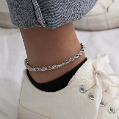 China Other New Fashion Hip Hop Around Twist Chain Anklet Chain 14k Gold Plated Wholesale Stainless Steel Anklet Chain Foot Jewelry Women for sale