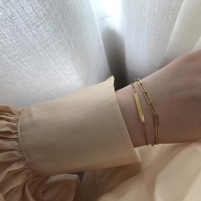 China Casual Simple Design Double Layer Gold Link Chain Paper Clip Bar Good Luck Charm Bracelet Women Girls for sale