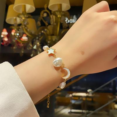 China Vintage Double Layer Bead Bracelet CIA Moon Star Casual Single Bead Cuban Stainless Steel Cuban Chain For Women Jewelry for sale