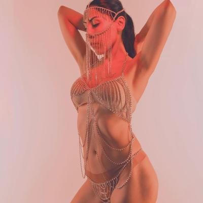 China Sexy Hot Sexy Women Arm Sexy Cover Up Bikini Bling Bra And Thong Metal Face Veil Chains Body Chains Indian Head Chains Jewelry for sale