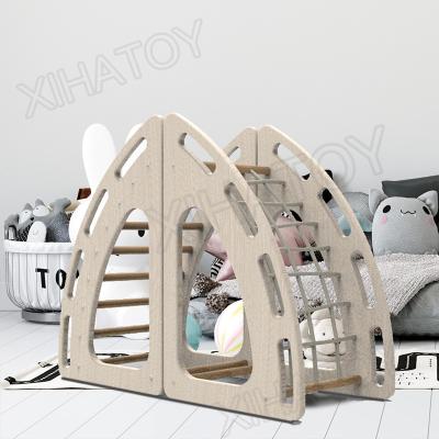 China XIHA Montessori Eco-friendly Wooden Toddler Swing Rocking Chair Climbing Toy Arch with Ramp Playground Climbing Indoor Frame for Kids for sale