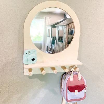 China Wooden Montessori MirrorKids Toddler Montessori XIHA Montessori Room Mirror Shelf Mordern Kindergarten Single Entryway Mirror for sale