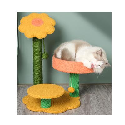 China High Quality Modern Interactive Scratcher Sustainable Pet Toy Small Wall Climbing Frame Wooden Flower Cat Tree House for sale