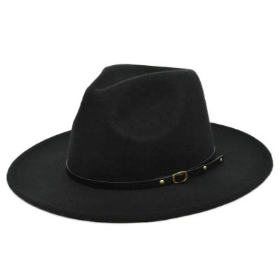 China Wholesale Felt Hat Classic Men's Wool Dress Fashion Design Black Flat Extra Wide Brim Fedora Hats for sale