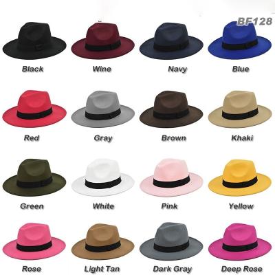 China Wholesale Black Checked Gentleman Wool Felt Wide Flat Brim Formal Fedora Dress Hat Women Men Fedora Hats for sale