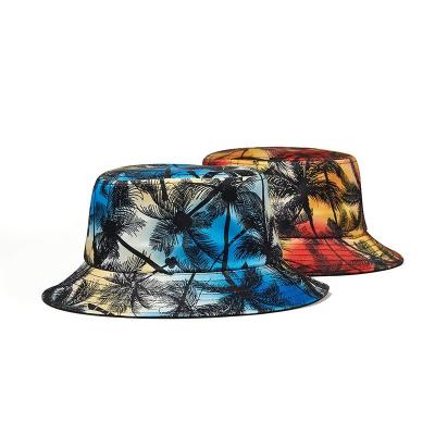 China Summer Casual Wholesale Palm Print Fisherman Caps Men Fashion Sublimation Beach Bucket Hat Tropical for sale