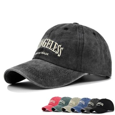 China COMMON Wholesale Vintage Adjustable Washed Cotton Caps Women Men Embroidered Distressed Black Curved Bill Logo Baseball Hat Cap for sale