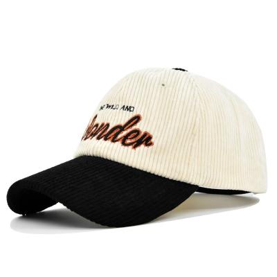 China Wholesale Vintage COMMON Two Tone Embroidered Logo Corduroy Dad Hat Cap Men Women Corduroy Panel Unstructured Baseball Caps 6 for sale