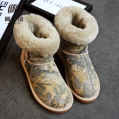 China Thermal Sheepskin Fur Boots Fold Down Designer Snow Boots Women Camouflage Winter Boots For Women for sale