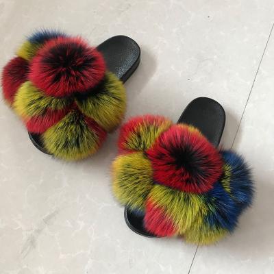 China CUSHIONING 2020 hot sale women and children winter fox slipper open toe furry fox slpers for sale