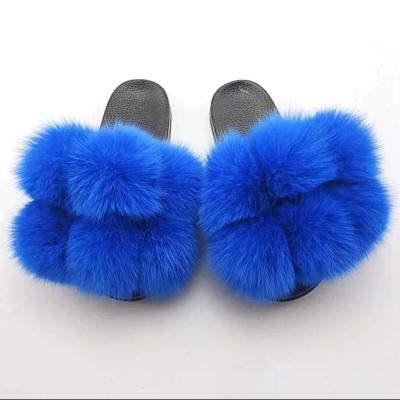 China 2020 new arrival ladies real fur slippers soft fox fur cushioning soft slidess for sale