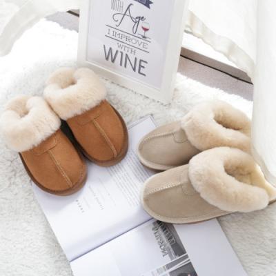 China Fashion Trend Logo Winter Women Wool Bedroom Slippers Custom 100% Warm Sheepskin Slippers for sale