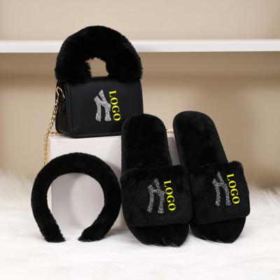 China Wholesale High Quality Mini Bling Purse Slippers Women's Luxury Handbags Ladies Handbag and Fur Set Bags for Women for sale