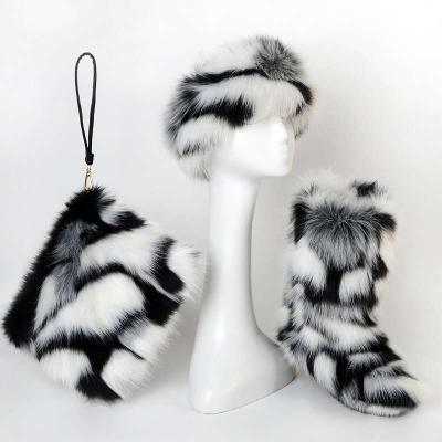 China Massage mixed colors woman boots over winter fur boots to handbag and headband set for sale