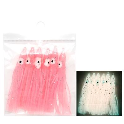 China Silicone 6Pcs/Bag 6cm No Hooks Octopus Squid Skirt Lures Luminous Bait Baits Plastic Squid Jigging Soft Fishing Lure for sale