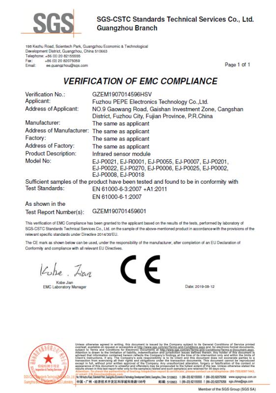CE - Fuzhou Pepe Electronics Technology Co., Ltd.