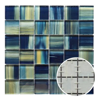 China Parquet Foshan Supplier 95% Adhesion For Polyurethane Back Structure Glass Mosaic for sale