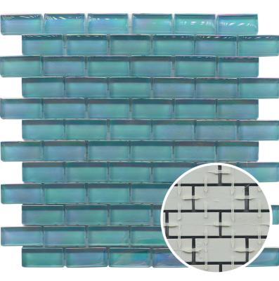 China Parquet Tiles Dot Mounted Mosaic With Silicone Iridescent Glass Stick for sale