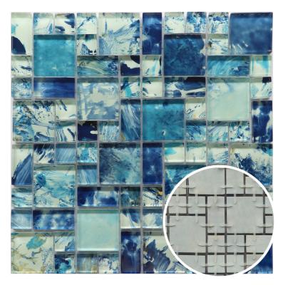 China Parquet Foshan Supplier Polyurethane Back Mounting Glass Mosaic for sale