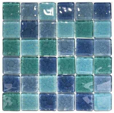 China blue color crystal glass mosaic flooring tile for swimming pool for sale