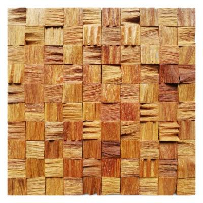 China Antique Ship Parquet 3D Wood Block Big Wall Panels Square Wood Grain Mosaic Slab for sale