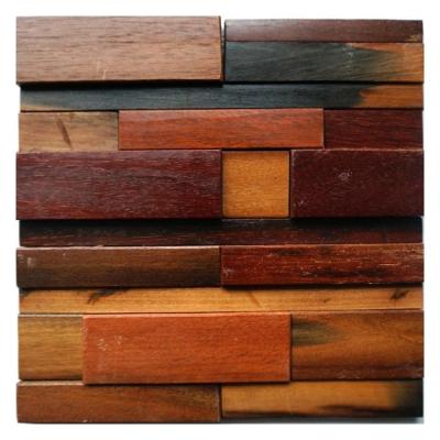 China Natural Irregular Wooden Mosaic 3D Backsplash Solid Wood Parquet Wall Tiles Designs for sale