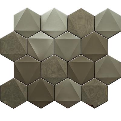 China Large Parquet 3D Hexagon Stainless Steel Metal Mosaic Wall Slab for sale