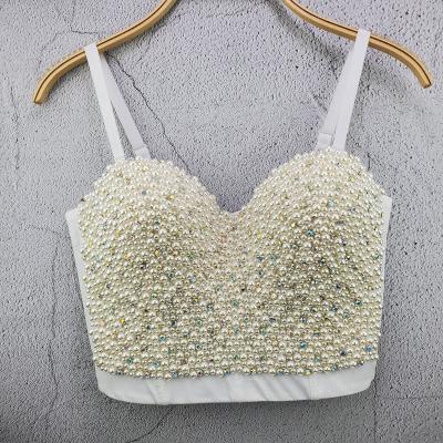 China Antibacterial Women Corset With Rhinestones Bead Bustier Crop Bra Club Top Glitter Cropped Top Female Clothing 2022 for sale