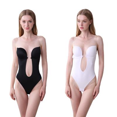 China Antibacterial Body Shaper Underwear Women Jumpsuit Dress Slips Sexy Plunge Backless Thong Bra With Wire Waist Trainer Shapewear for sale