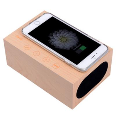 China Wooden Feature Phone Speaker With Digital Clock Alarm Clocks And Temperature Display +Qi Wireless Charger for sale