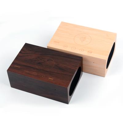 China Wooden Wooden NFC Bluetooth Speaker Led Fingertip Pendulum With Alarm Temperature Qi Charging for sale